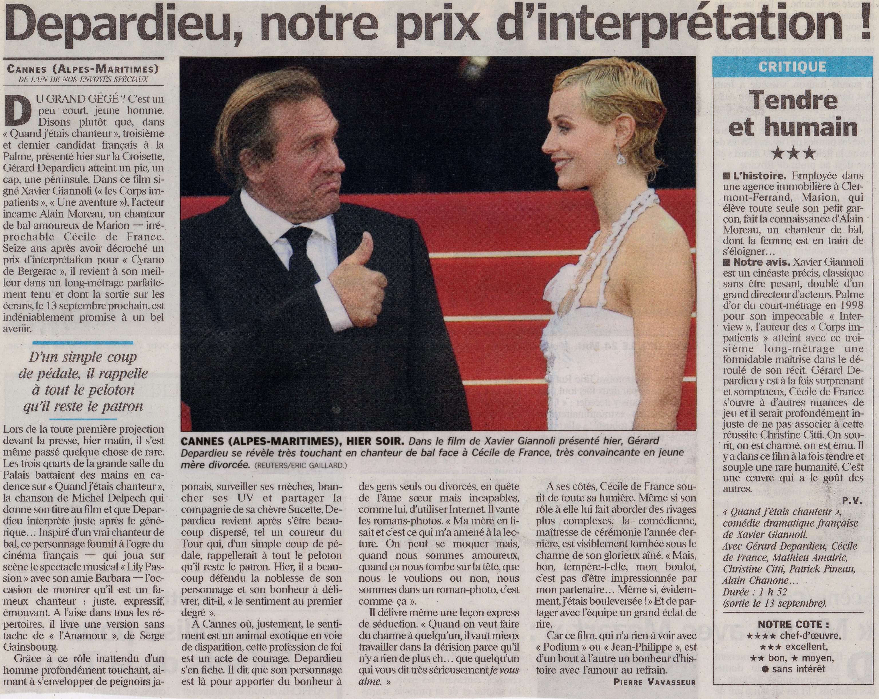 Depardieu favori du prix d'interpr&eacute;tation